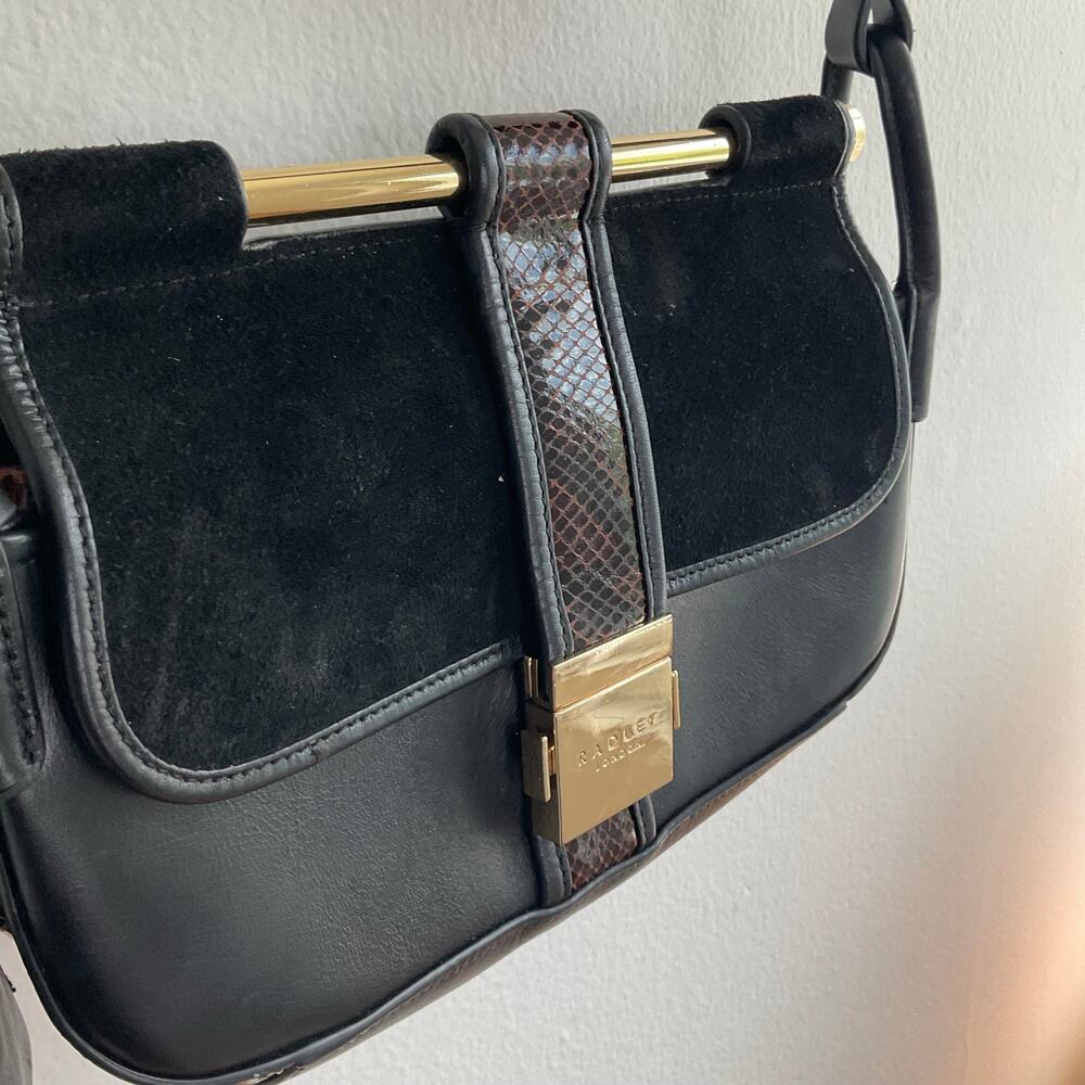 Radley London Remastered Grosvenor Black Leather Suede Snake Print Shoulder Bag - Picture 2 of 9